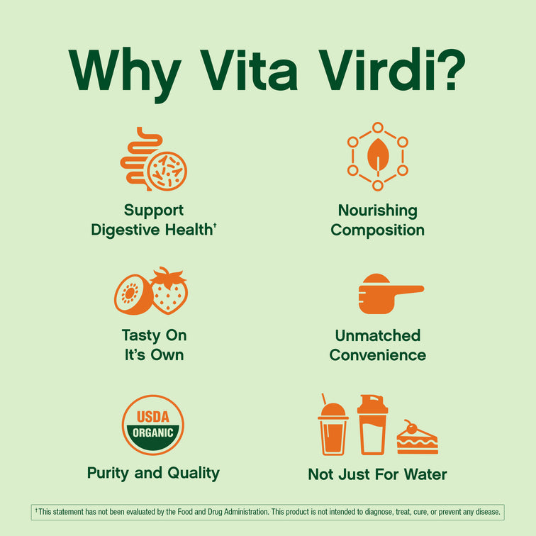 Vita Virdi Organic Greens | 20+ Superfoods & 18 Digestive Enzymes | 0g Sugar | Unflavored | USDA Organic, Non-GMO, Vegan | Daily Wellness & Nutrition Supplement