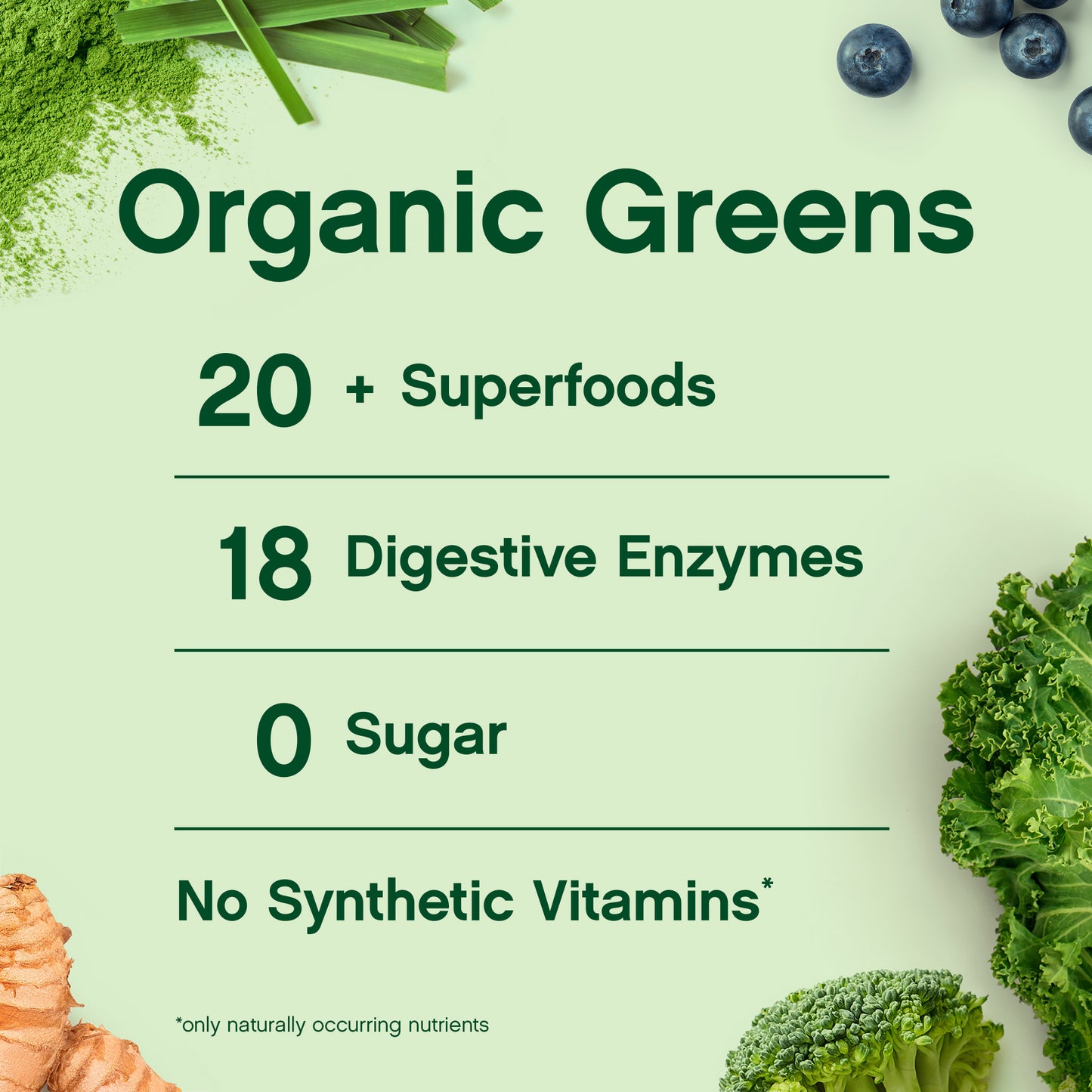 Vita Virdi Organic Greens | 20+ Superfoods & 18 Digestive Enzymes | 0g Sugar | Kiwi Strawberry | USDA Organic, Non-GMO, Vegan | Daily Wellness & Nutrition Supplement
