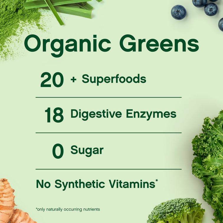 Vita Virdi Organic Greens | 20+ Superfoods & 18 Digestive Enzymes | 0g Sugar | Kiwi Strawberry | USDA Organic, Non-GMO, Vegan | Daily Wellness & Nutrition Supplement