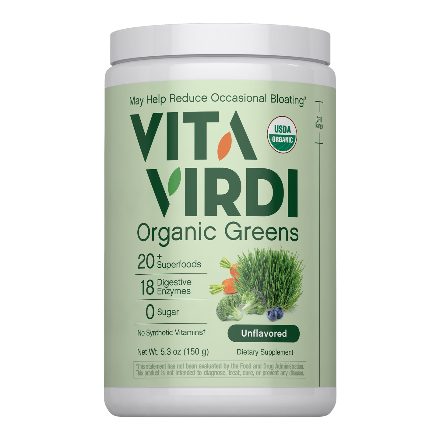 Vita Virdi Organic Greens | 20+ Superfoods & 18 Digestive Enzymes | 0g Sugar | Unflavored | USDA Organic, Non-GMO, Vegan | Daily Wellness & Nutrition Supplement