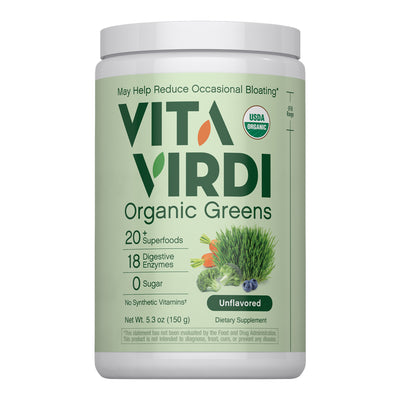 Vita Virdi Organic Greens | 20+ Superfoods & 18 Digestive Enzymes | 0g Sugar | Unflavored | USDA Organic, Non-GMO, Vegan | Daily Wellness & Nutrition Supplement