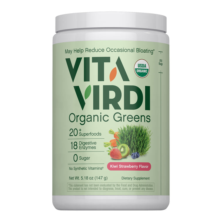 Vita Virdi Organic Greens | 20+ Superfoods & 18 Digestive Enzymes | 0g Sugar | Kiwi Strawberry | USDA Organic, Non-GMO, Vegan | Daily Wellness & Nutrition Supplement