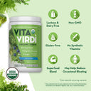 Vita Virdi Organic Greens | 20+ Superfoods & 18 Digestive Enzymes | 0g Sugar | Unflavored | USDA Organic, Non-GMO, Vegan | Daily Wellness & Nutrition Supplement