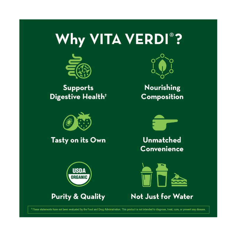 Vita Virdi Organic Greens | 20+ Superfoods & 18 Digestive Enzymes | 0g Sugar | Kiwi Strawberry | USDA Organic, Non-GMO, Vegan | Daily Wellness & Nutrition Supplement
